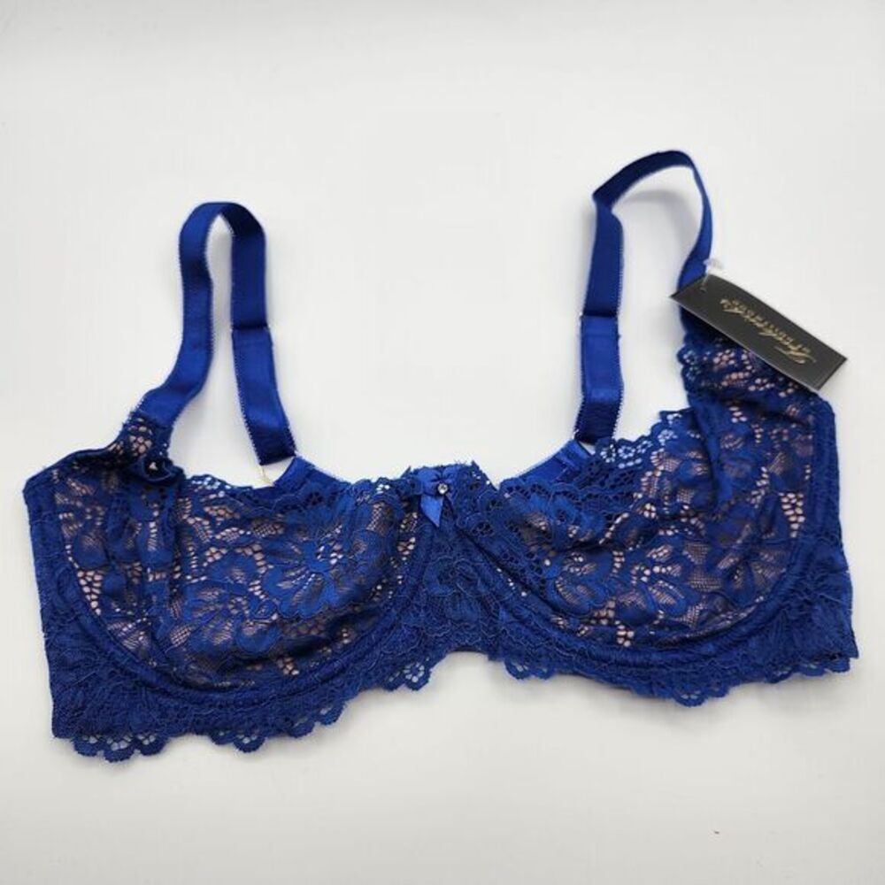 Frederick's Of Hollywood Sandie Open Cup Bra Blue Latte‎ Lace 32F